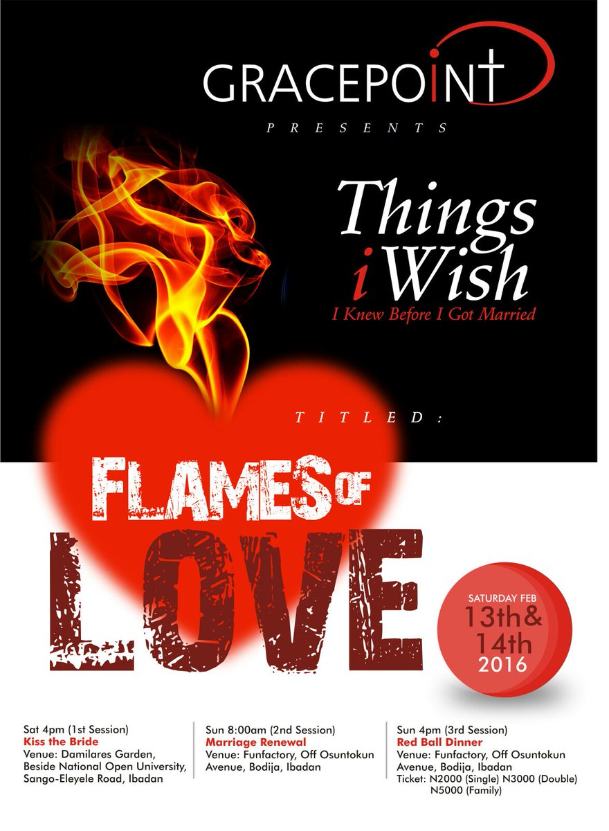 GracepointICC's tweet photo. Things I wish I knew before I got married☺
Use #ThingsIwish... to follow the conversation.
Kindly RT!
@TosinSalako https://t.co/DPEcSxVHpq