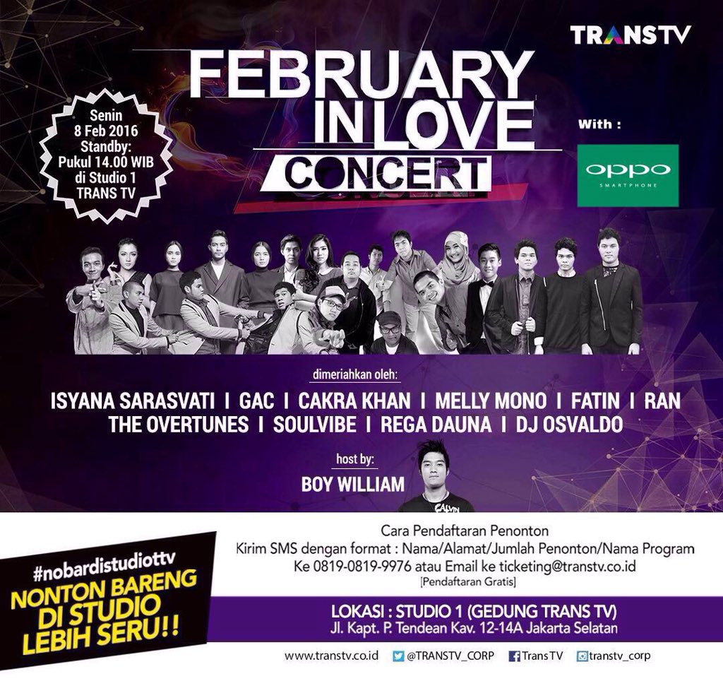 Fatinistic! Ayo besok ngelive <a href="/FatinSL/">Fatin Shidqia Lubis</a> di #FebruariInLoveConcert Studio 1 <a href="/TRANSTV_CORP/">TRANS TV</a>, daftar skr caranya cek pict