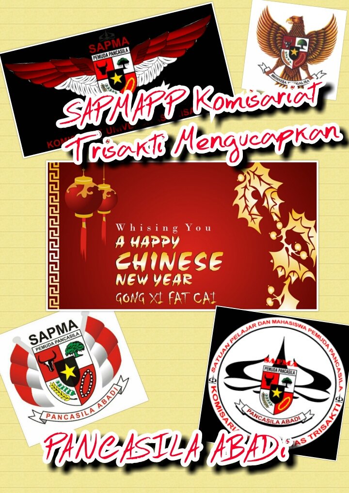 SAPMAPP Komisariat Trisakti
Mengucapkan, 
Happy Chinens New Year 🐒🐵🎆🎊
Gong Xi Fat Cai 🎐

Pancasila abadi!!!