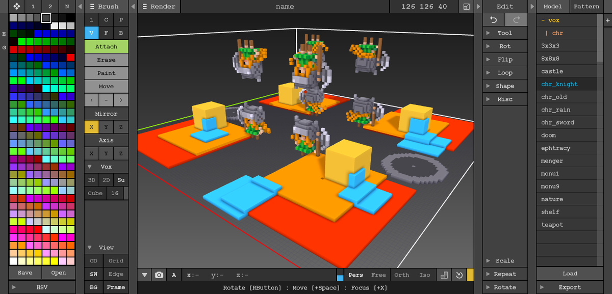 ephtracy's tweet image. #MagicaVoxel 0.97.1 Release : New Voxel Shader, Marching Cube Export, Brush Options (V/C/P) ephtracy.github.io