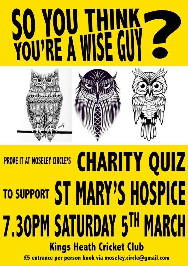 moseleycircle's tweet photo. Our next fun filled charity fundraiser #quiz #charity #stmaryshospice #moseley #kingsheath https://t.co/AQ4w88UUW5