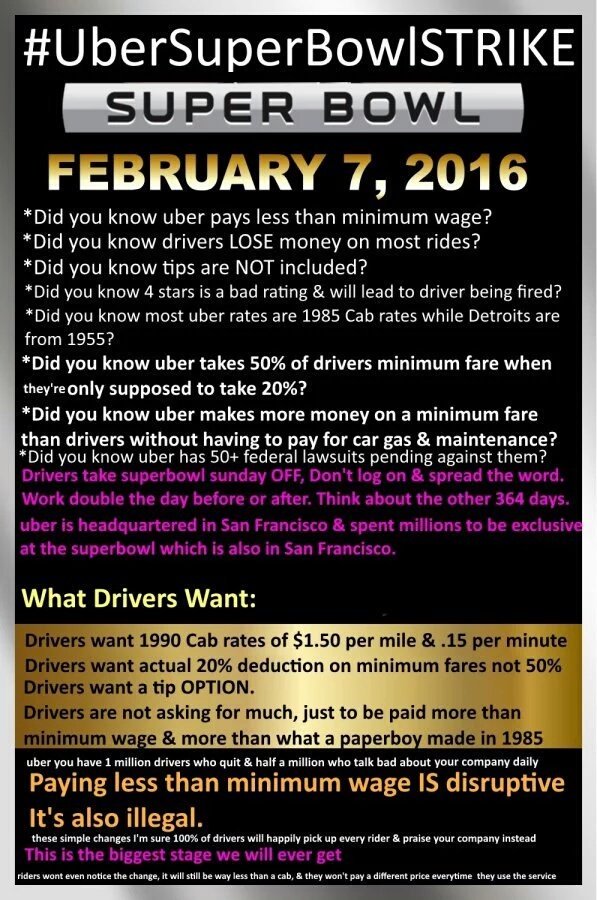 chi1cabby's tweet photo. Uber drivers threaten Super Bowl strike in San Francisco: https://t.co/0AluP0Mk9X 
@thephillyvoice https://t.co/LJWlv24H1Y