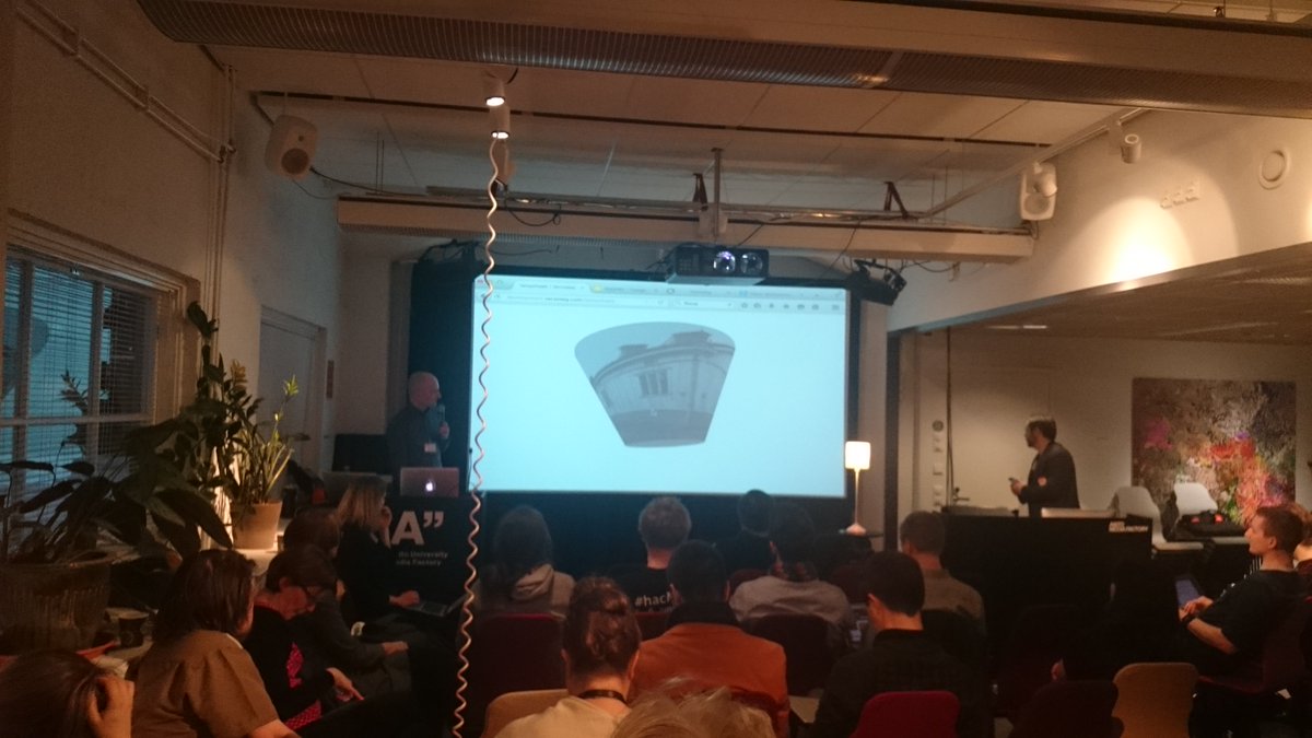 OKFFI's tweet photo. #CultureShade by @Versoteq presenting - 3D-printed lamps, shades w/ cultural pictures! NIce!  #hack4FI https://t.co/NvcqlDMCJD