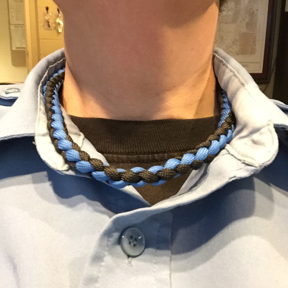 Wearing my #Panthers #paracordnecklace at work for #SuperBowlSunday #paracordcharities