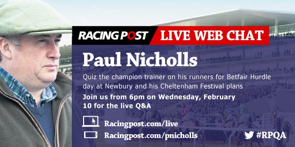 RacingPost's tweet photo. .@PFNicholls will join us on Wednesday evening - send those questions in now https://t.co/Ia9nDtzTgW #RPQA https://t.co/KOU70CSRXJ