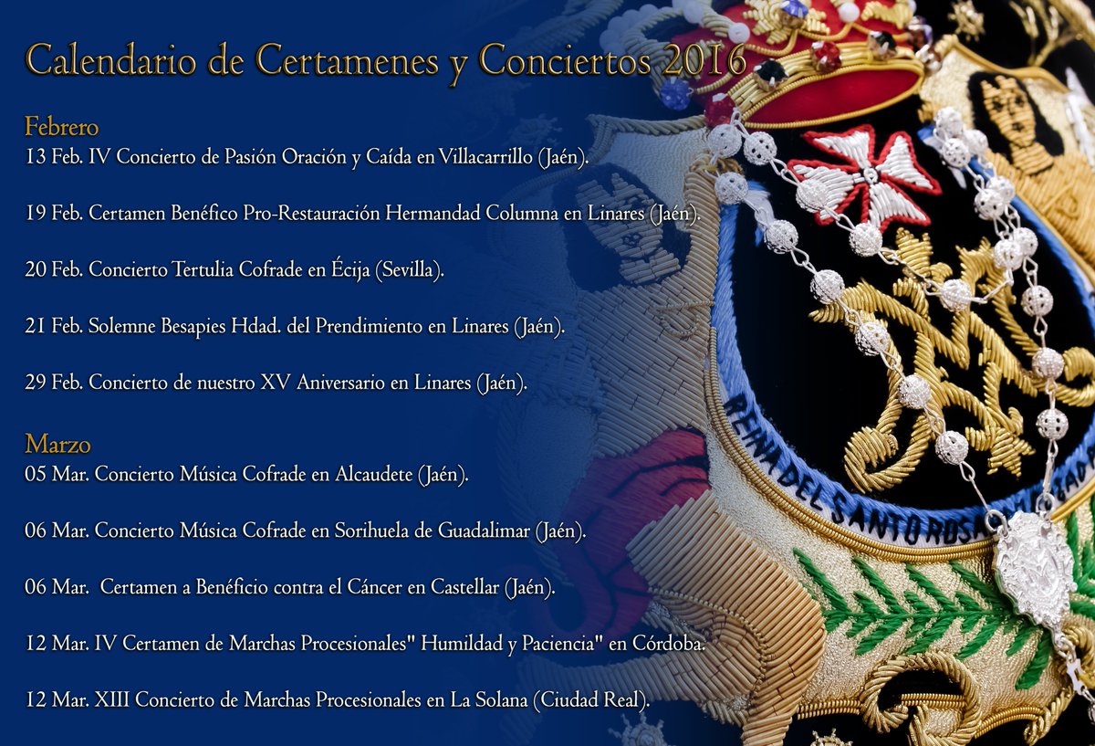 Listado de actuaciones y conciertos de nuestra Formación para los próximos meses 2016 #PorTiRosario