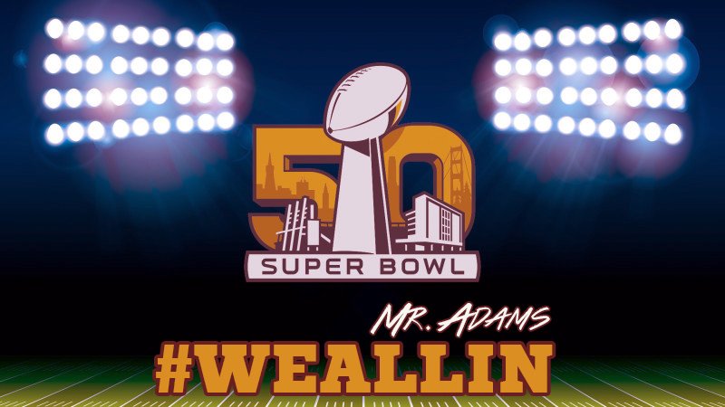 weallinanthem's tweet photo. #superbowlsunday In 4 Hours ....."WE ALL IN" Pre-Game Sports Anthem #sb50 #pepsihalftime #panthers #broncos https://t.co/72YwdOgQIh