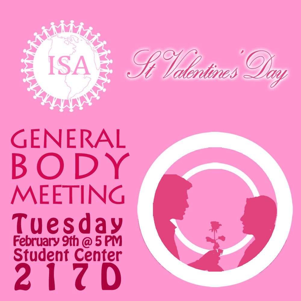 TempleISA's tweet image. Dear ISA Family,
Please come to our first General Body Meeting-St Valentine's Day Meeting.
Meet your crush!
&amp;lt;3&amp;lt;3&amp;lt;3