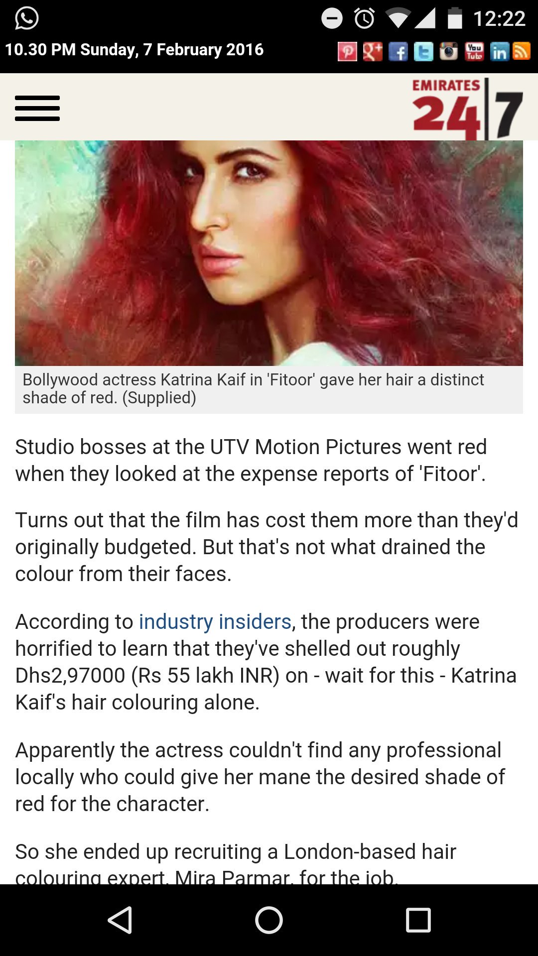 توییتر \ Shirley Setia در توییتر: «Absolutely in love with Katrina's hair in  #Fitoor ... Wondering how that hair colour would look on me! Suit karega ya  nai... Hmm 🤔»