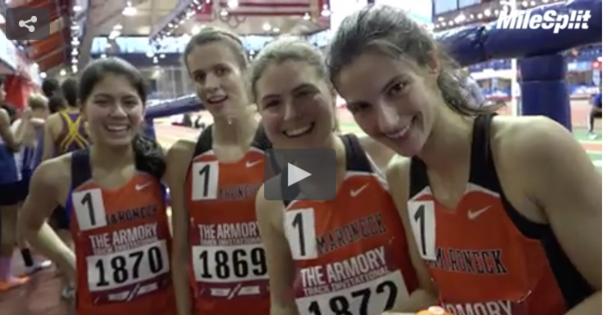 milesplit's tweet photo. The Mamaroneck girls slashed 15 seconds from the US #1 4x8 at the #ArmoryTrackInvitational: https://t.co/txvnHJs4q4 https://t.co/zOxiIc8PPc