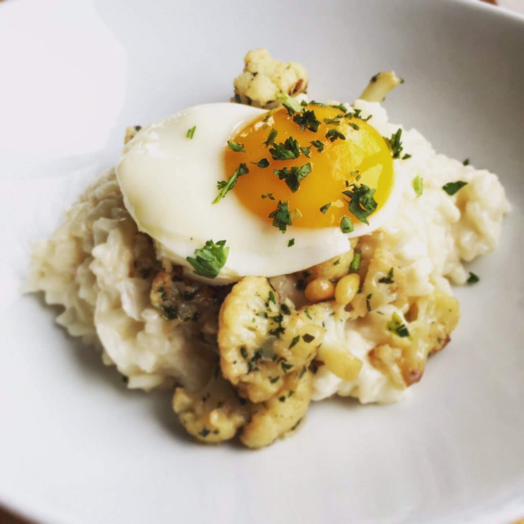 thelandingsml's tweet photo. First course - roasted cauliflower risotto with sunny egg! #cookingclass #sml #smithmountainlake https://t.co/1nKVHee7Yk