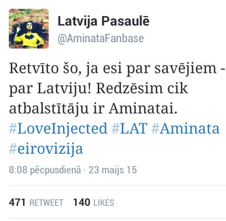 AminataFanbase's tweet photo. Pagājšgad mēs atbalstījām Aminatu un #LoveInjected kļuva par worldwide trendu. Ko atbalstīsim šogad? #ltvsupernova https://t.co/cScG04oTai