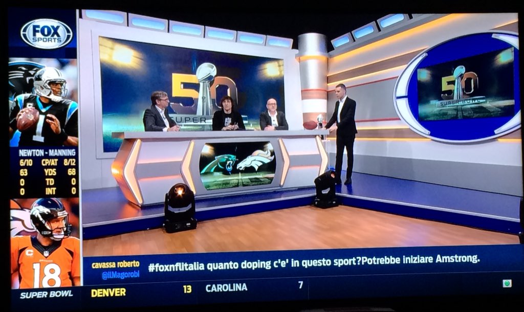 ManuelMonzani's tweet photo. Guardando #SuperBowl #SB50 su @FOXSportsIT. Mai troppi complimenti a Daniele "Cagnolone" #Caiola #FoxNflItalia https://t.co/DnhtbyXOmu