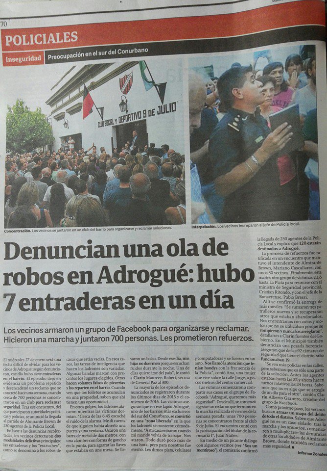 VecinosZona38's tweet photo. Ayer en Clarín... #AdrogueReclamaSeguridad!! https://t.co/vBZMp2sCde