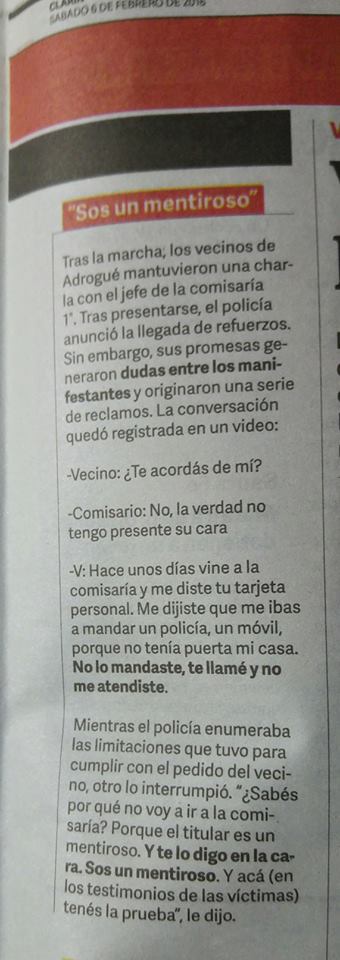 VecinosZona38's tweet photo. Ayer en Clarín... #AdrogueReclamaSeguridad!! https://t.co/vBZMp2sCde