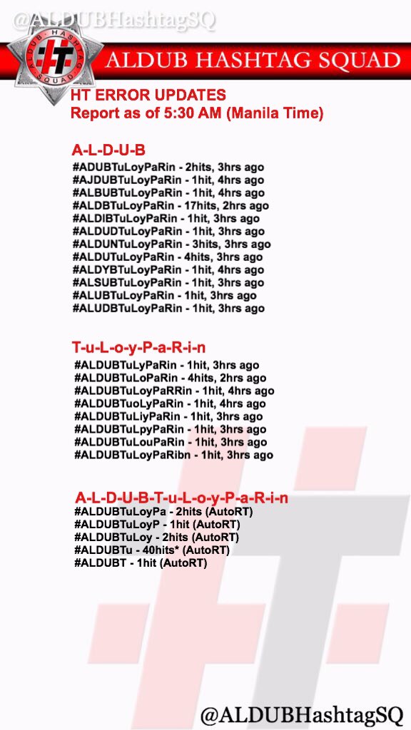 ALDUBHashtagSQ's tweet photo. HT Error Report as of 5:30 AM (MLA Time)

OHT: #ALDUBTuLoyPaRin

BEWARE OF WRONG HT &amp; SABOTEURS https://t.co/4SbM2treLm