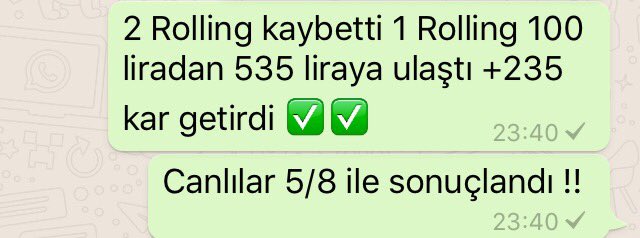 TEKLİLER : 17/18
KUPONLAR : 4/4 (16.2 ORANLI KUPON DA VAR !!)
CANLI : 5/8
ROLLING : 1/3 (+235 TL)