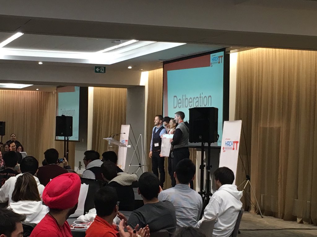 TimothyJWu's tweet photo. Congratulations to "HackAddicts" for winning the $15k grand prize. #ScotiabankHackIT @ScotiaHackIT https://t.co/seKSU8ixL1