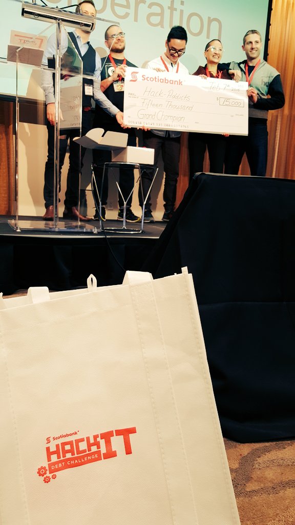 ambermac's tweet photo. ...and the winners are...Hack-Addicts...$25,000 from #ScotiabankHackIT THX for having me as a judge! https://t.co/8ODrkQHWuJ