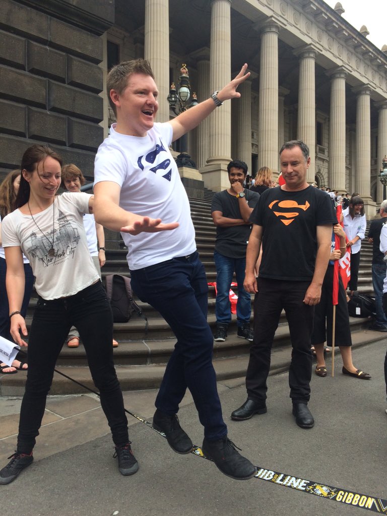 thesupercasuals's tweet photo. Walking the slack-line of insecurity!! @unicasual @unionsaustralia #secureworknow https://t.co/v2PjDmky7j