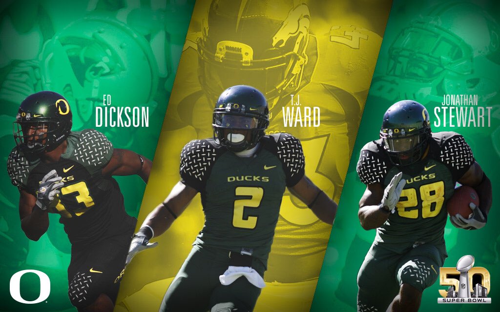 GoDucks's tweet photo. Oregon is one of two schools with a starter on each team. Let's do this! #SB50 #ProDucks https://t.co/3F3CcWIxCT