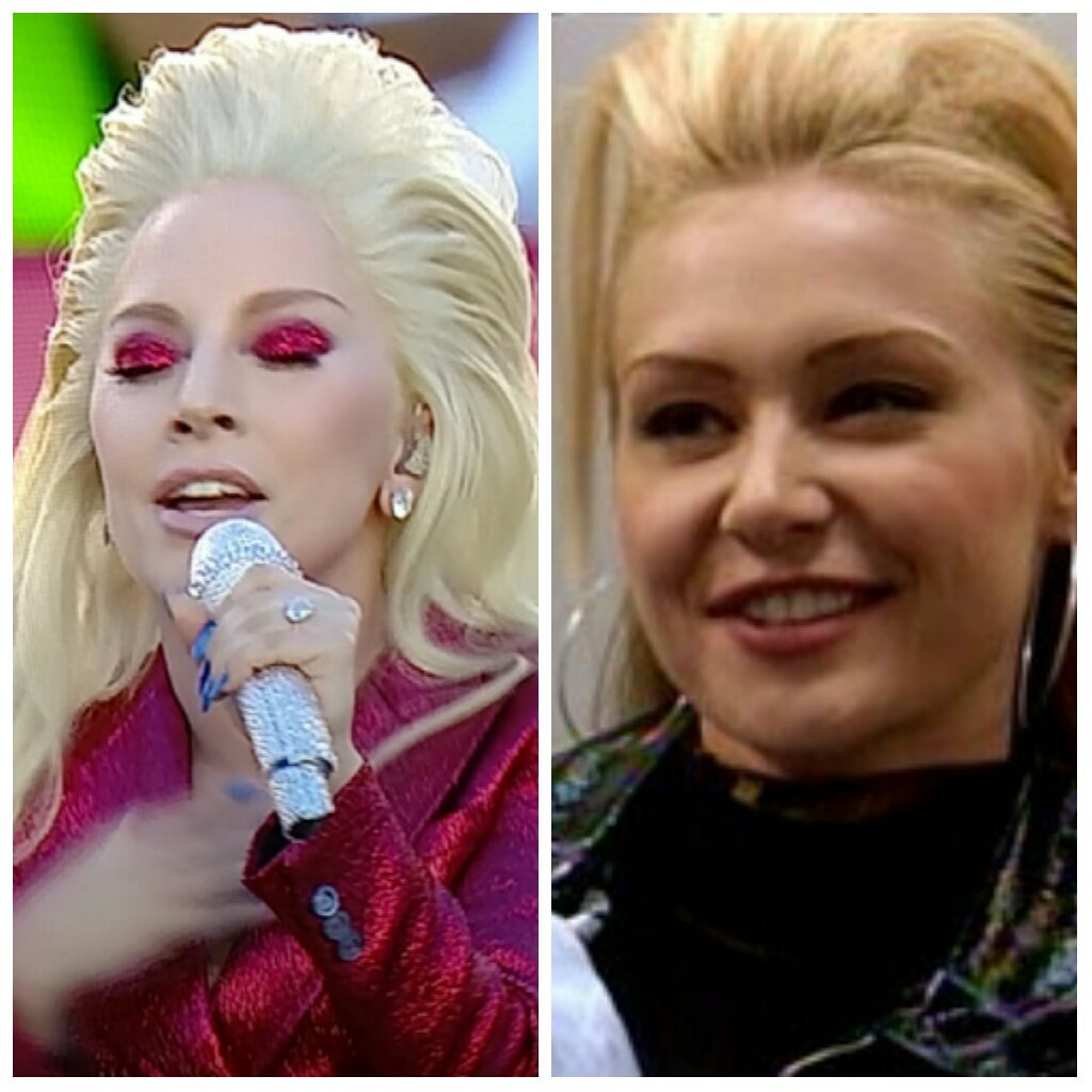 valpass's tweet photo. Love the hair, Gaga Bluth! #SB50 https://t.co/dO07GMBZC9