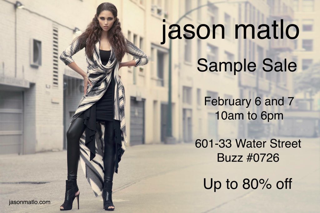 jasonmatlo's tweet photo. Just a couple hours left on our #samplesale. Come on down to #Gastown!! #Vancouver #vancity #sale #deal #fashion https://t.co/JSZLiYqKUW