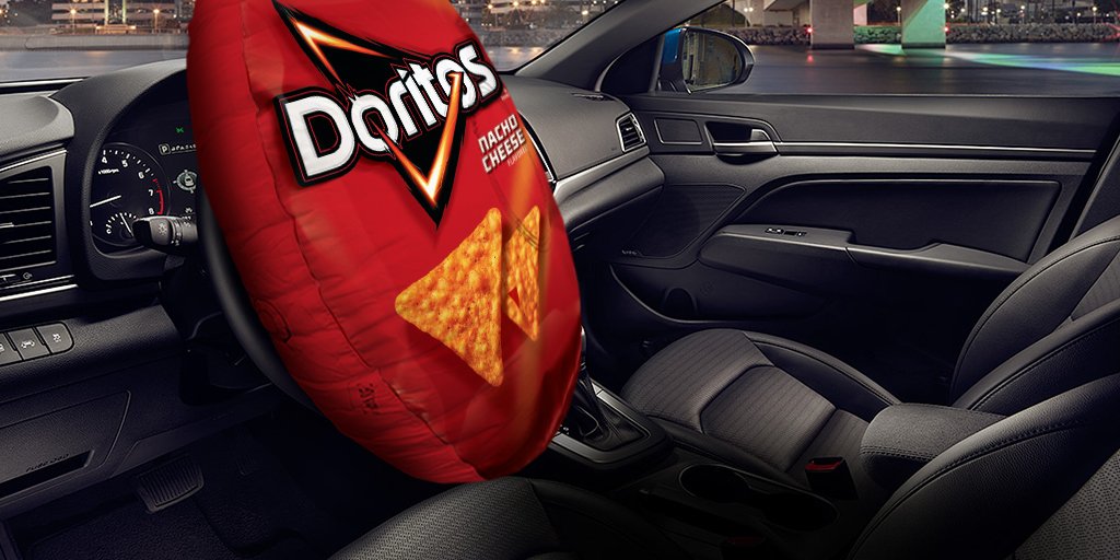 Doritos's tweet image. Just throwin’ this out, @hyundai replacing airbags with our bags could be the next big innovation #Doritos #SB50