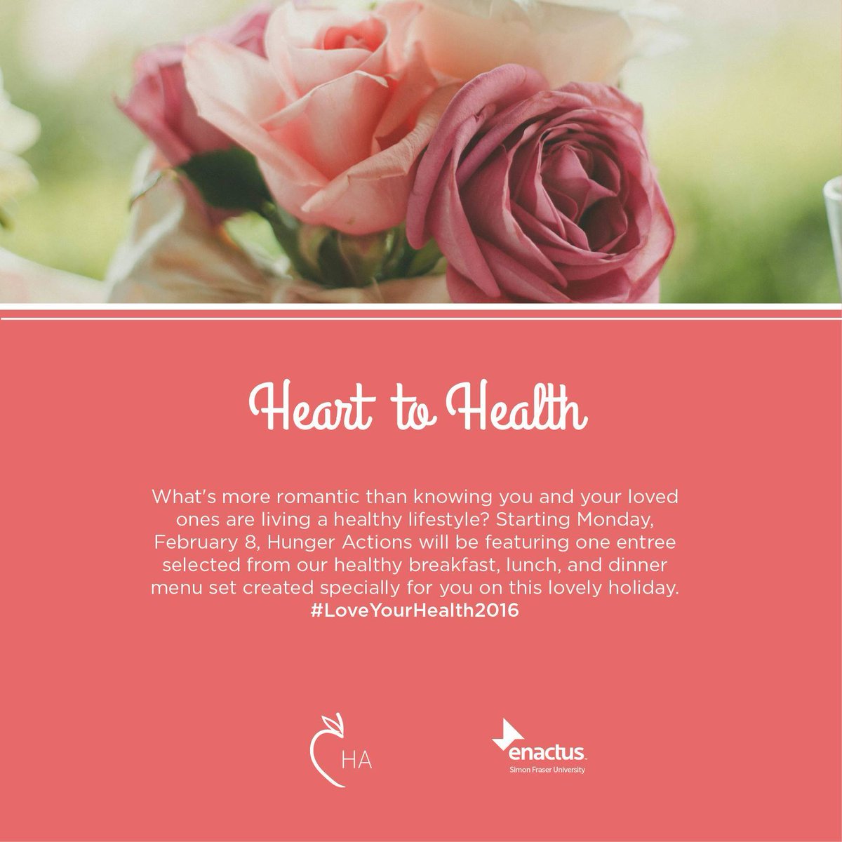 HungerActions_'s tweet photo. Starting tomorrow, we will be featuring one entree recipe for our "Heart to Health" challenge #LoveYourHealth2016 https://t.co/LUbvzm3uGR
