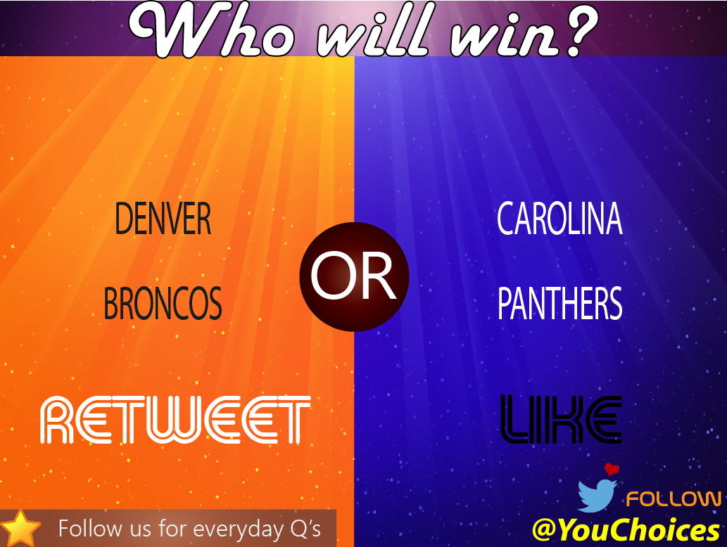 YouChoices's tweet photo. Who will win? #SB50 https://t.co/eXy4wtb7o1