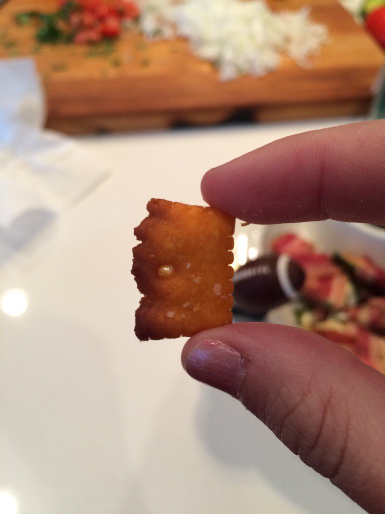 MKirklighter's tweet photo. I found the ultimate burnt @cheezit Makes up for the fact that I don't care about this game #SB50 https://t.co/wLa0xR3dif