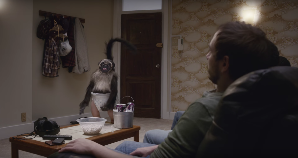 Adweek's tweet photo. Mountain Dew's set designer really nailed the 'serial killer's apartment' aesthetic. #SB50 https://t.co/ab6fK8GuSp
