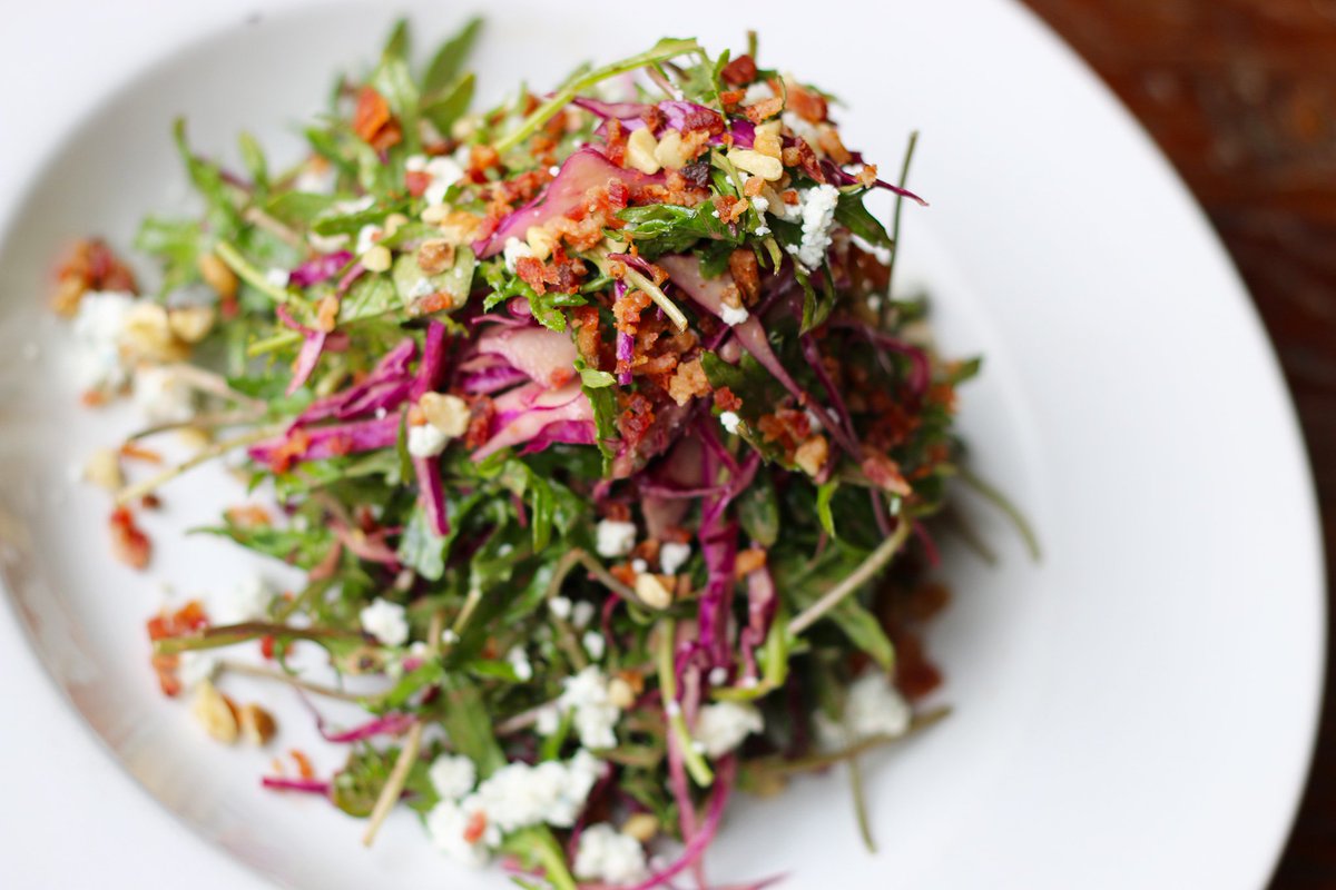 propertucson's tweet photo. Southwinds Kale Salad. Shaved cabbage, roasted walnuts, maple balsamic, blue chz, &amp; crisp bacon #tucson #lunch https://t.co/jVaWUnxg6B