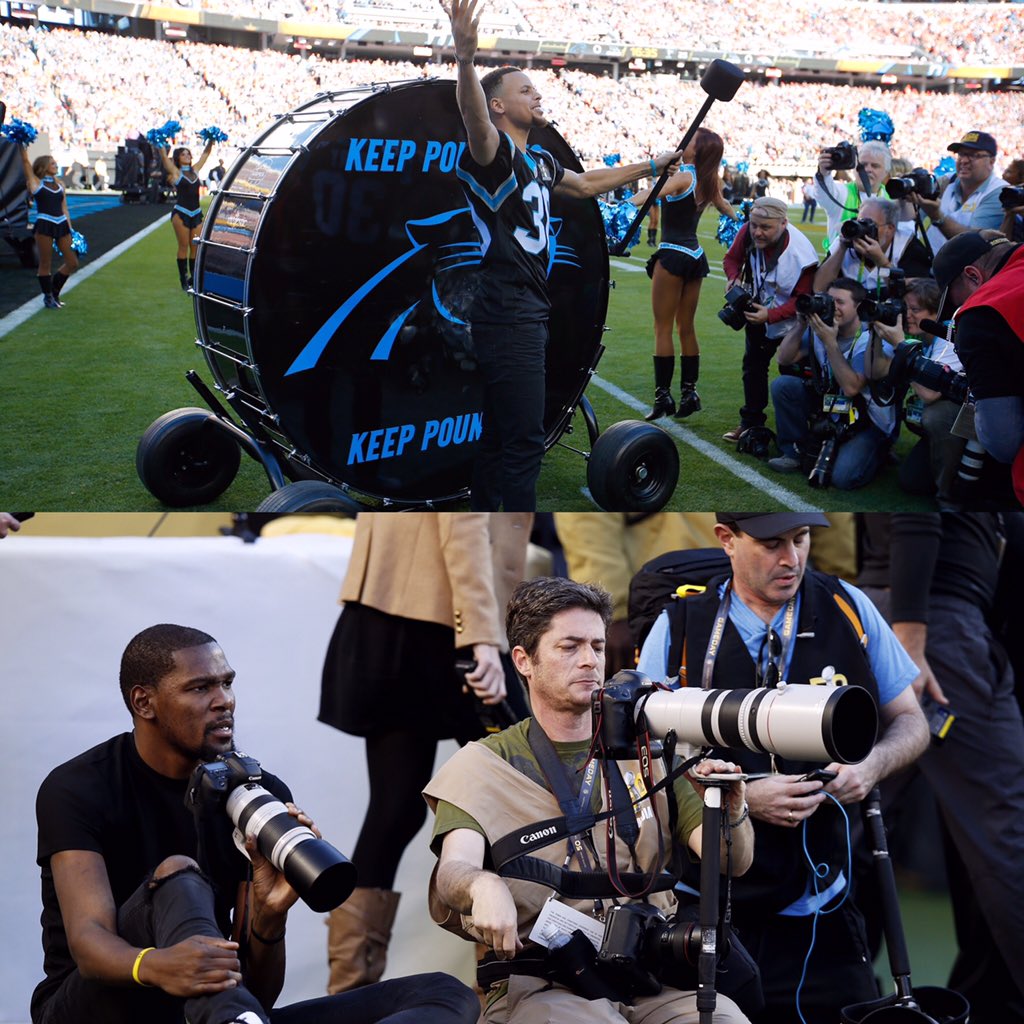 Steph and KD taking on some new roles at #SB50
