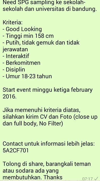 Logistik_Event's tweet photo. Need SPG sampling area bandung CP: 5A2CF701 @infobdg @infobandung @LokerBdg @spgusherindo @lokerspg @spgbandung https://t.co/ovttK57MEX