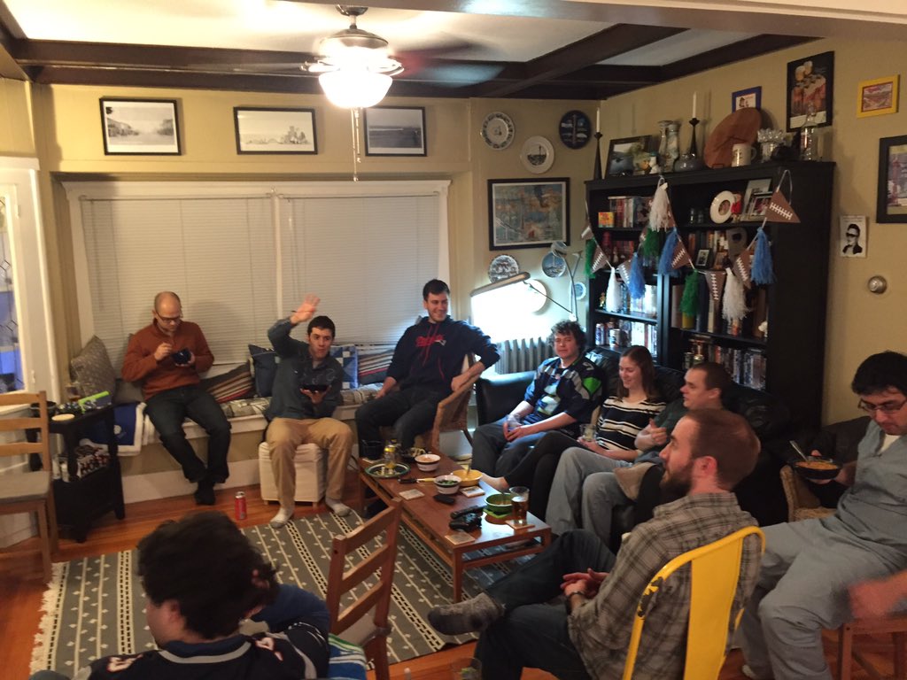 UMassEMWellness's tweet photo. Wellness Super Bowl event at Beerbowers house! Go pats! Jk #umasswellness #umassem @umassEMresident https://t.co/046YVi6h1B