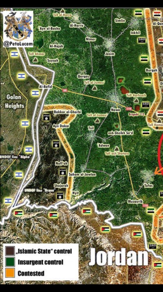 BBassem7's tweet photo. For over 2 yrs #Israel nor #AlQaeda fired a single bullet against each other. Looks how close the 2 r to each other https://t.co/37DKyViLEj