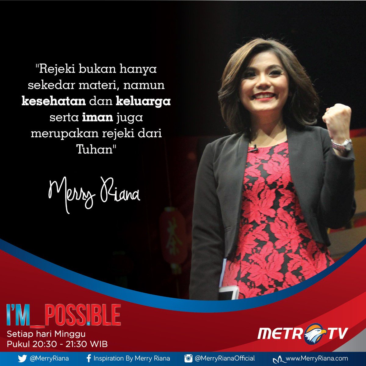 MerryRiana's tweet photo. Saksikan I'M Possible di @Metro_TV setiap hari Minggu pkl 20.30-21.30 https://t.co/BUiylpUf6q