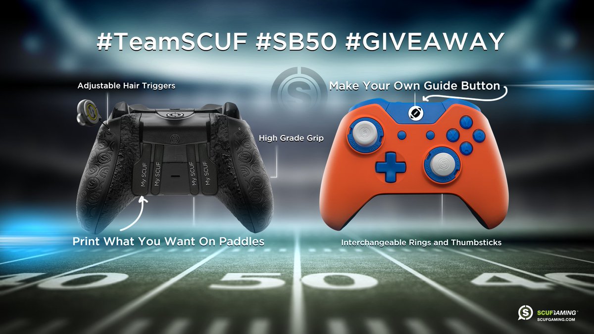 ScufGaming's tweet image. #GIVEAWAY custom #SCUF controller! RETWEET &amp;amp; FOLLOW @ScufGaming for a chance to win! #SB50