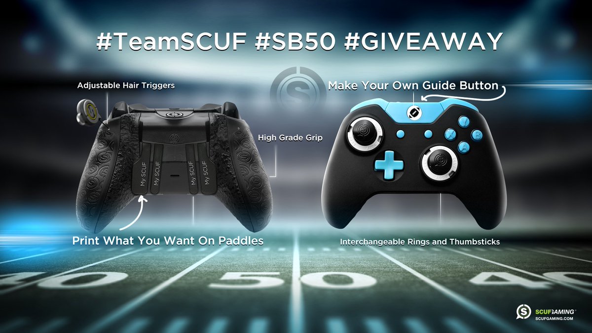 ScufGaming's tweet image. #GIVEAWAY custom #SCUF controller! RETWEET &amp;amp; FOLLOW @ScufGaming for a chance to win! #SB50