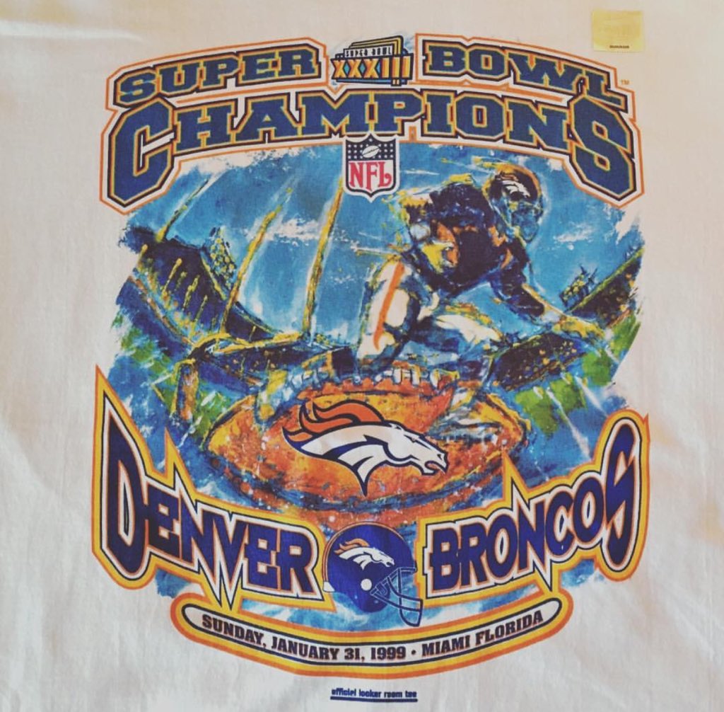 darrenrovell's tweet photo. Last Super Bowl champ shirts Broncos fans have in their drawers https://t.co/GZUnxx6Gb7