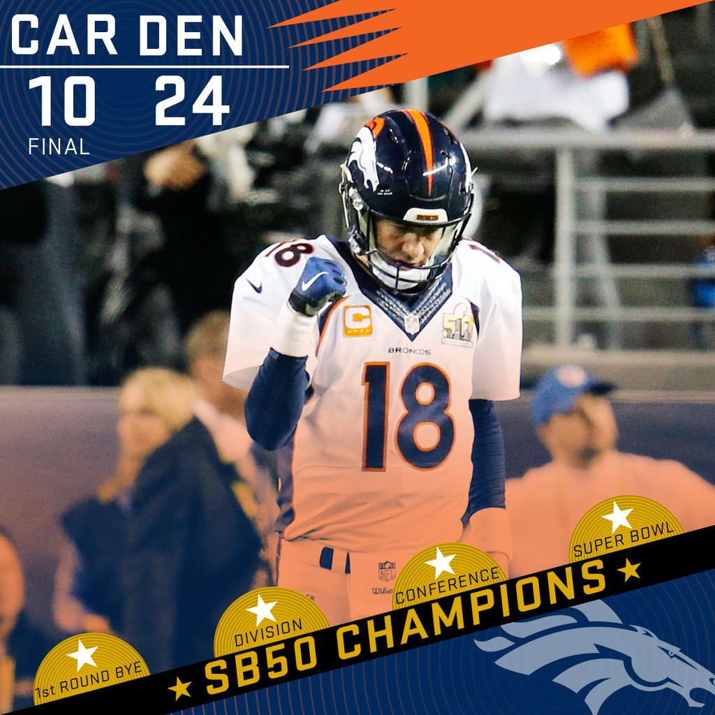 NFL's tweet photo. 3 down. 0 to go. 

The Road to the Super Bowl ends with a #Broncos #SB50 victory! https://t.co/3YxUhvxzwx