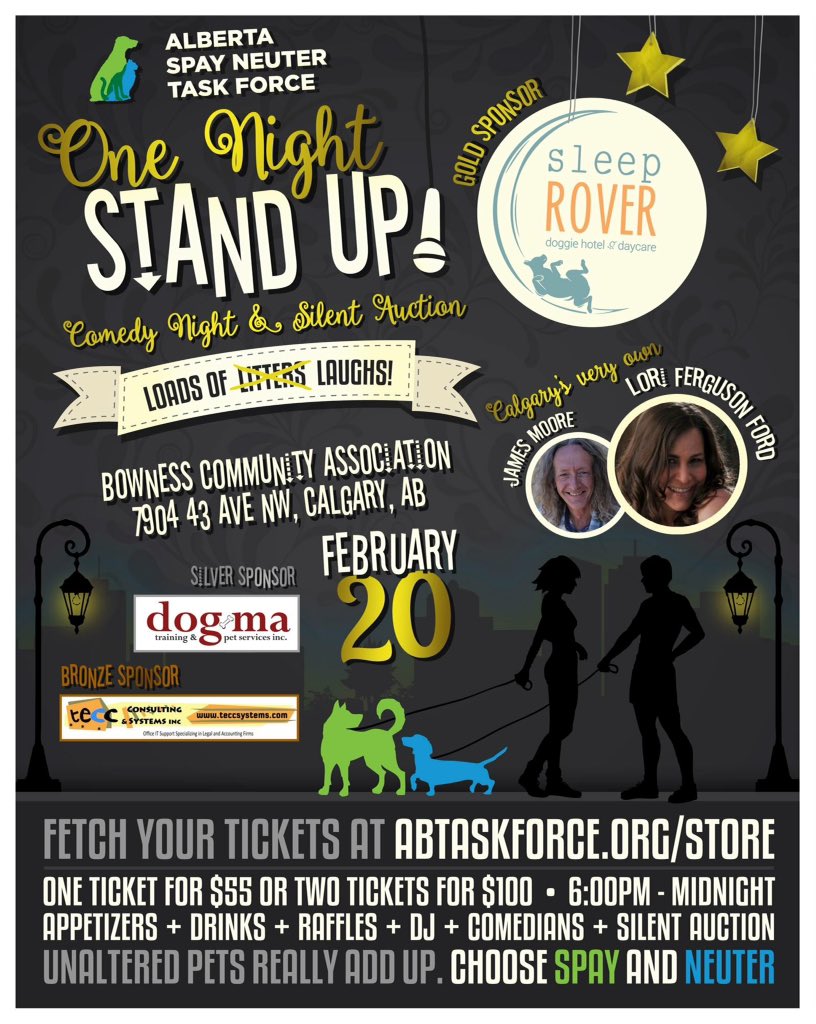 ca_taskforce's tweet photo. One Night Stand Up in #YYC! Help us, help people, help animals! #fundraiser #calgary #yycevents #asntf #comedy https://t.co/1Z9yxA1ULK