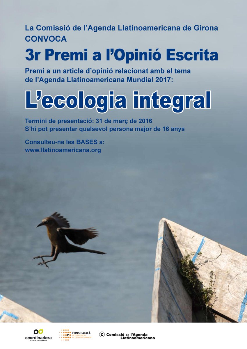 :: "L'ecologia integral", 3r Premi a l'Opinió Escrita de l'<a href="/AgendaLlatinoam/">Comissió Catalana de l'AGENDA Llatinoamericana</a> / <a href="/UdGFreire/">Nucli Paulo Freire</a> &gt; solidaries.org/actualitat/l-e…