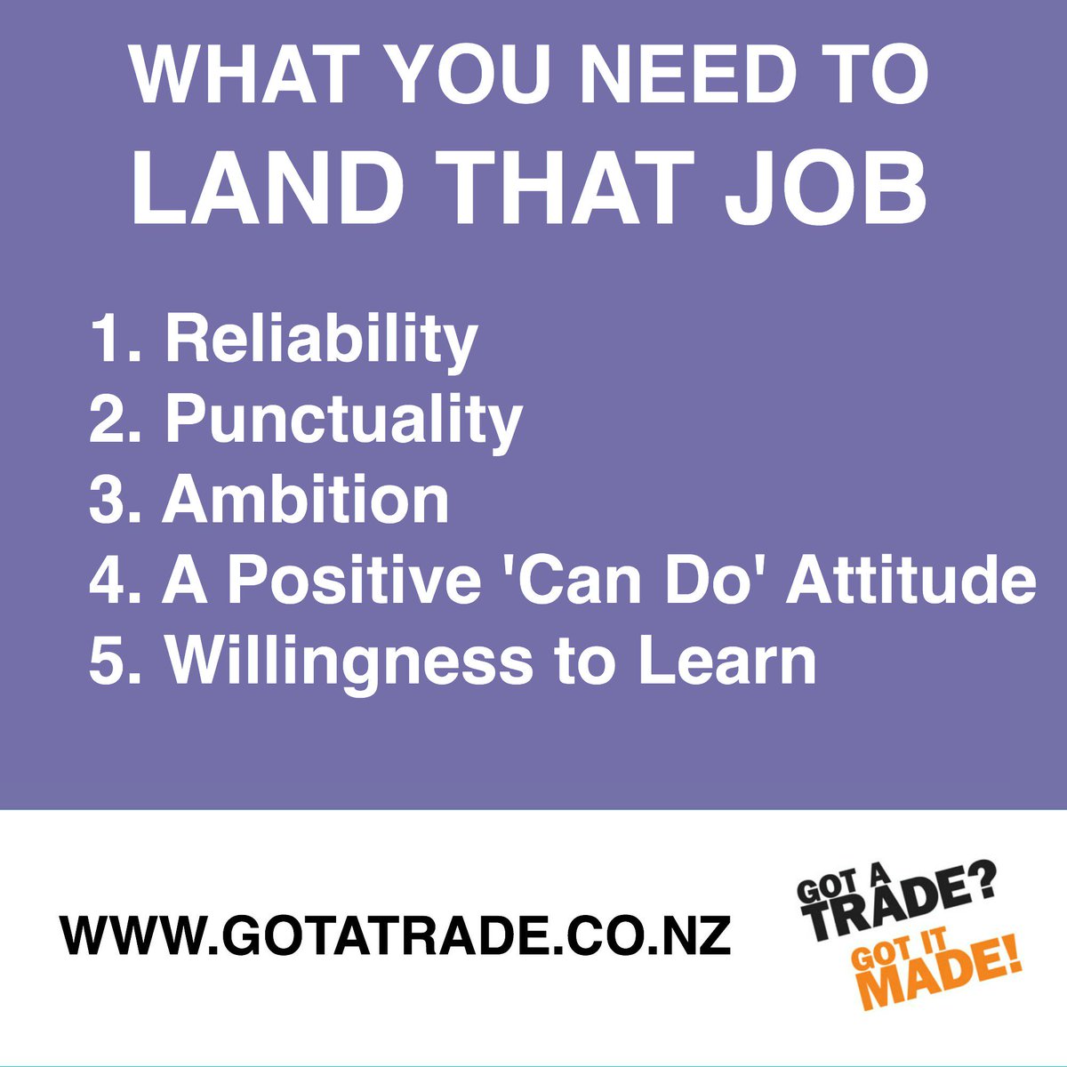 GotATrade's tweet photo. There are certain attributes that #employers look for when hiring an #apprentice or #employee. #LandThatJob https://t.co/Cnf4gk7zpy