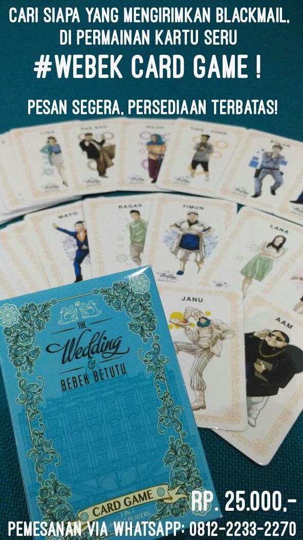 Karakter di film THE WEDDING &amp; BEBEK BETUTU jadi permainan kartu seru lho! Pesen ke <a href="/TheTossStore/">PO Boneka Cican!</a> ya.. #webek