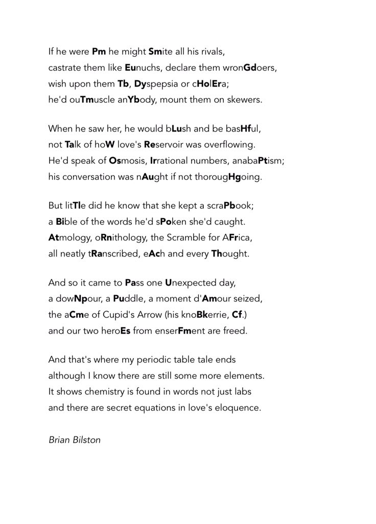 Brian Bilston To Celebrate Dmitri Mendeleev S Birthday Here S A Poem Containing The First 100 Elements Of The Periodic Table T Co Krrnfs7mrx