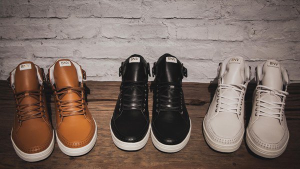 Available In Store : BNV Perforated Hi Top Sneakers in Tan, Black &amp; White