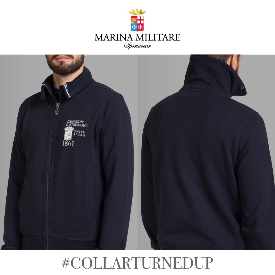 Felpa Navy in cotone full zip decorata con stampa flock e colletto rialzato marinamilitare-sportswear.com/felpa-in-coton… #CollarTurnedUp