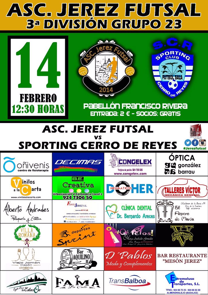 Partidazo Domingo 14 Febrero 12:30h! Jugamos en casa frente al líder! RT!! <a href="/FutsalExNews/">FutsalEx</a> <a href="/cerrofutsal/">LIDER S. CERRO REYES</a>